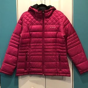 Columbia Raspberry Pink Hooded Puffer Coat Sz XL